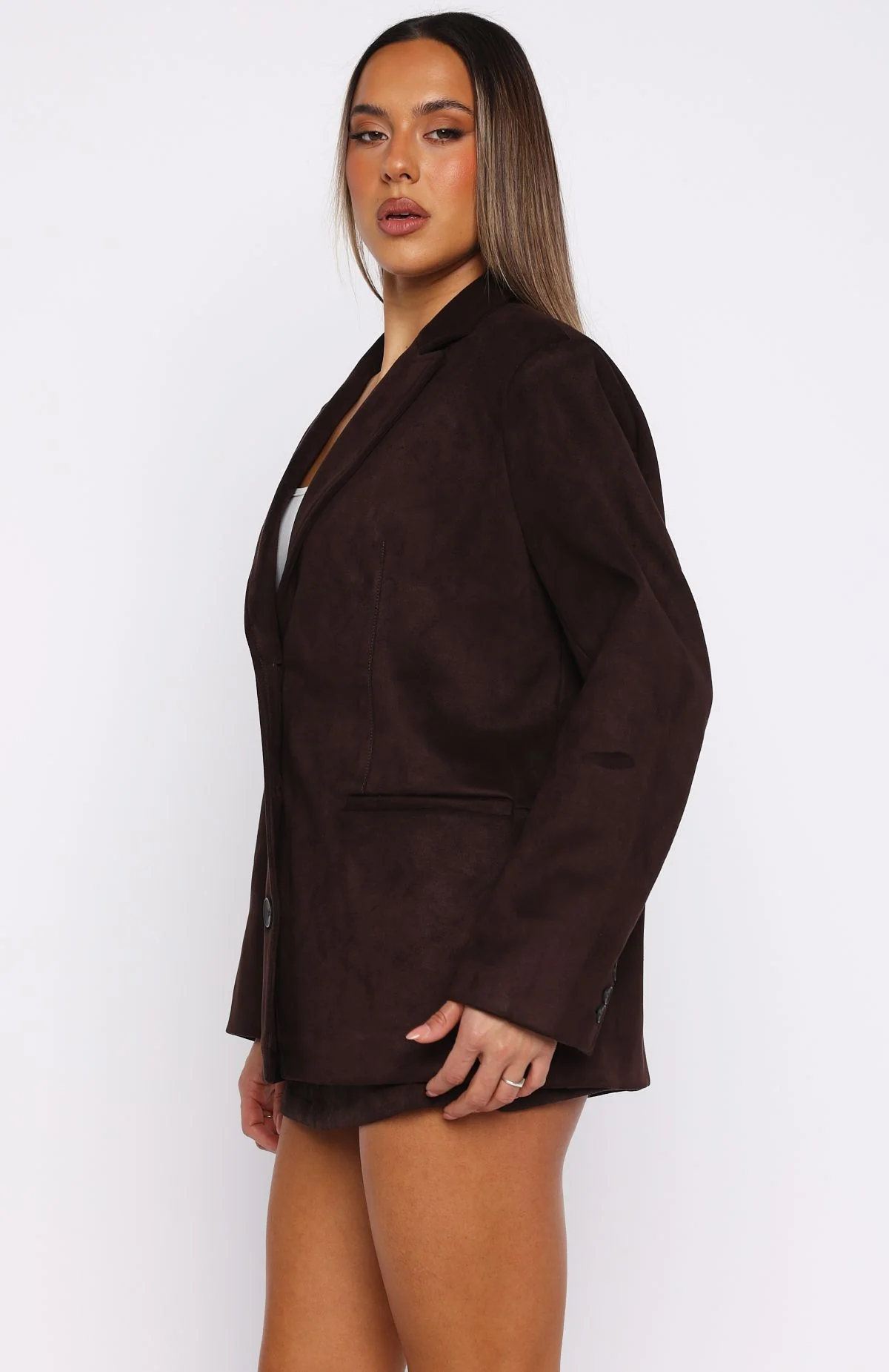 Rival Faux Suede Blazer Chocolate