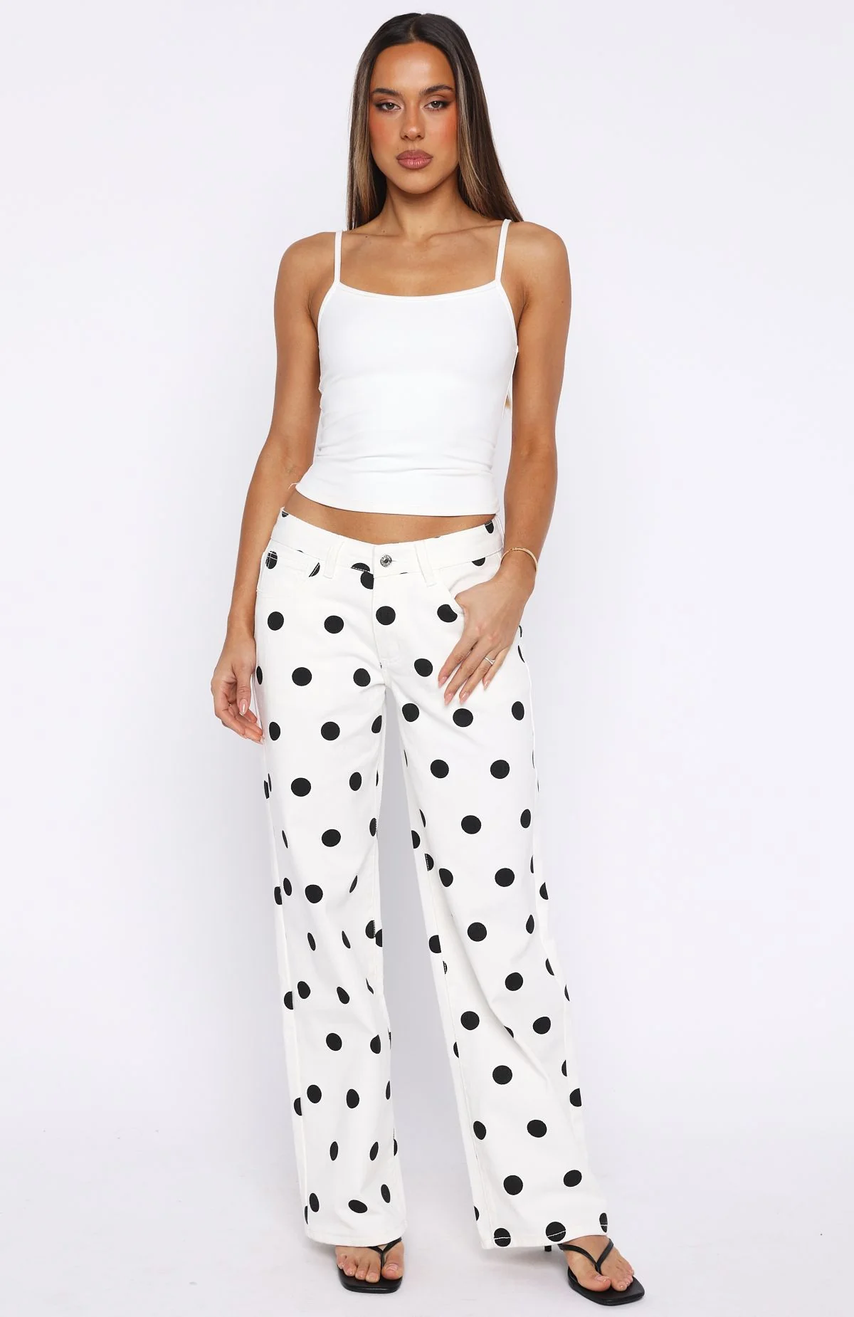 Bring The Style Low Rise Wide Leg Jeans Polka Dot