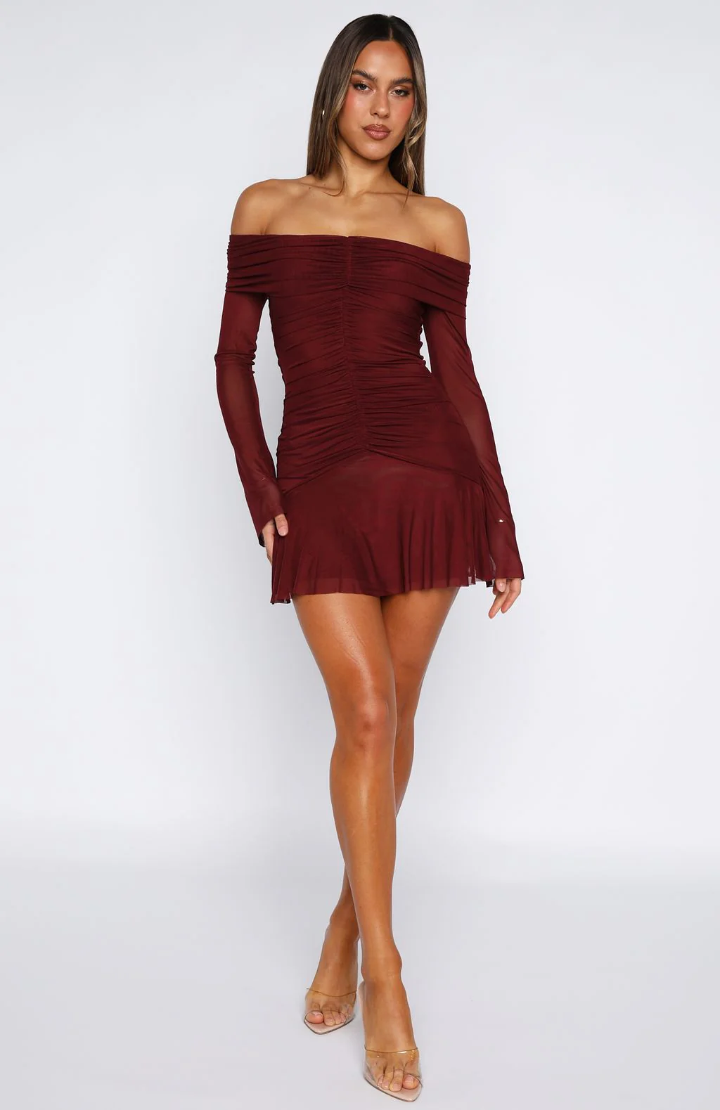 Dreaming Of Yesterday Long Sleeve Mini Dress Burgundy