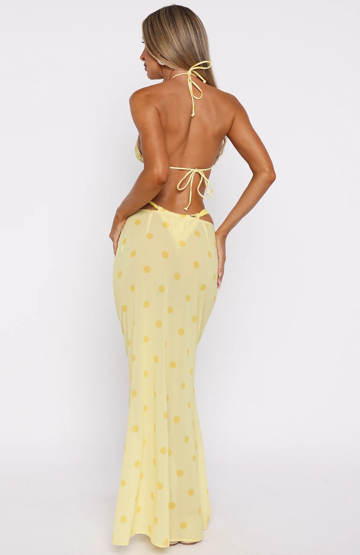 Crowd Pleaser Maxi Skirt Lemon Polka Dot
