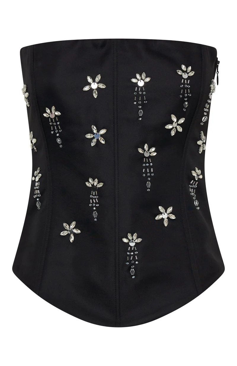 Damned Heart Embellished Bustier Black