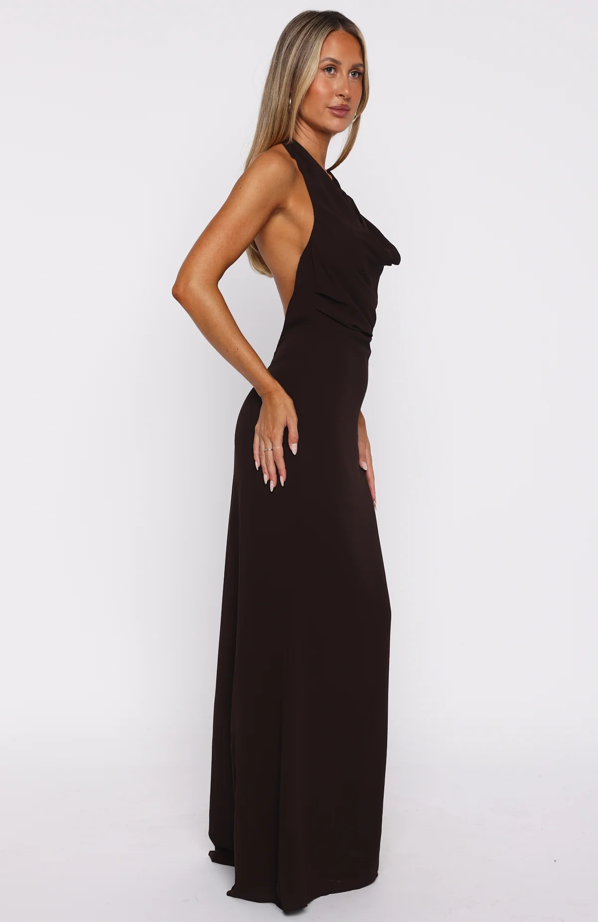 Always In Mode Halter Maxi Dress Chocolate