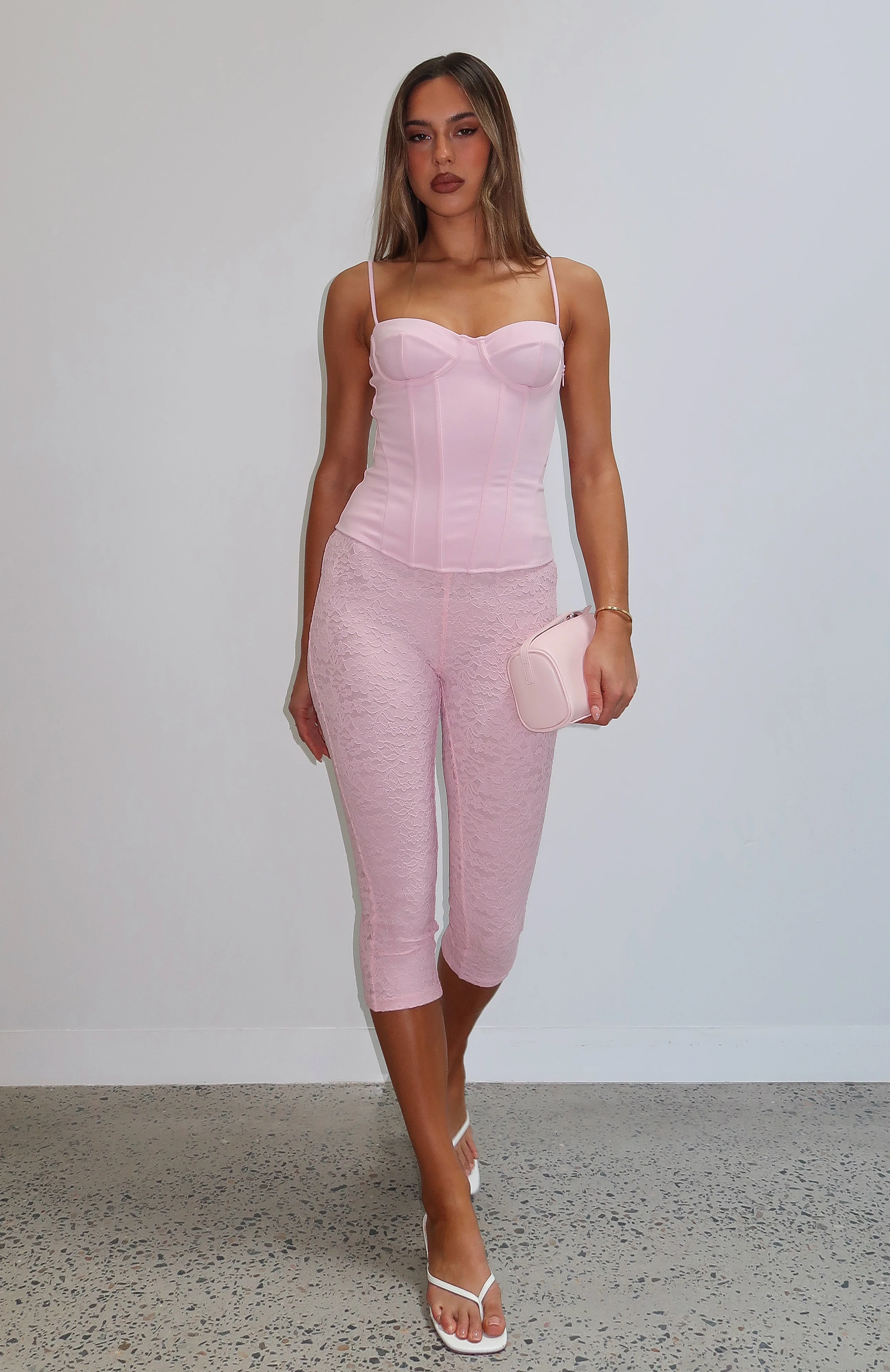 Vibe With Me Lace Capri Pants Baby Pink
