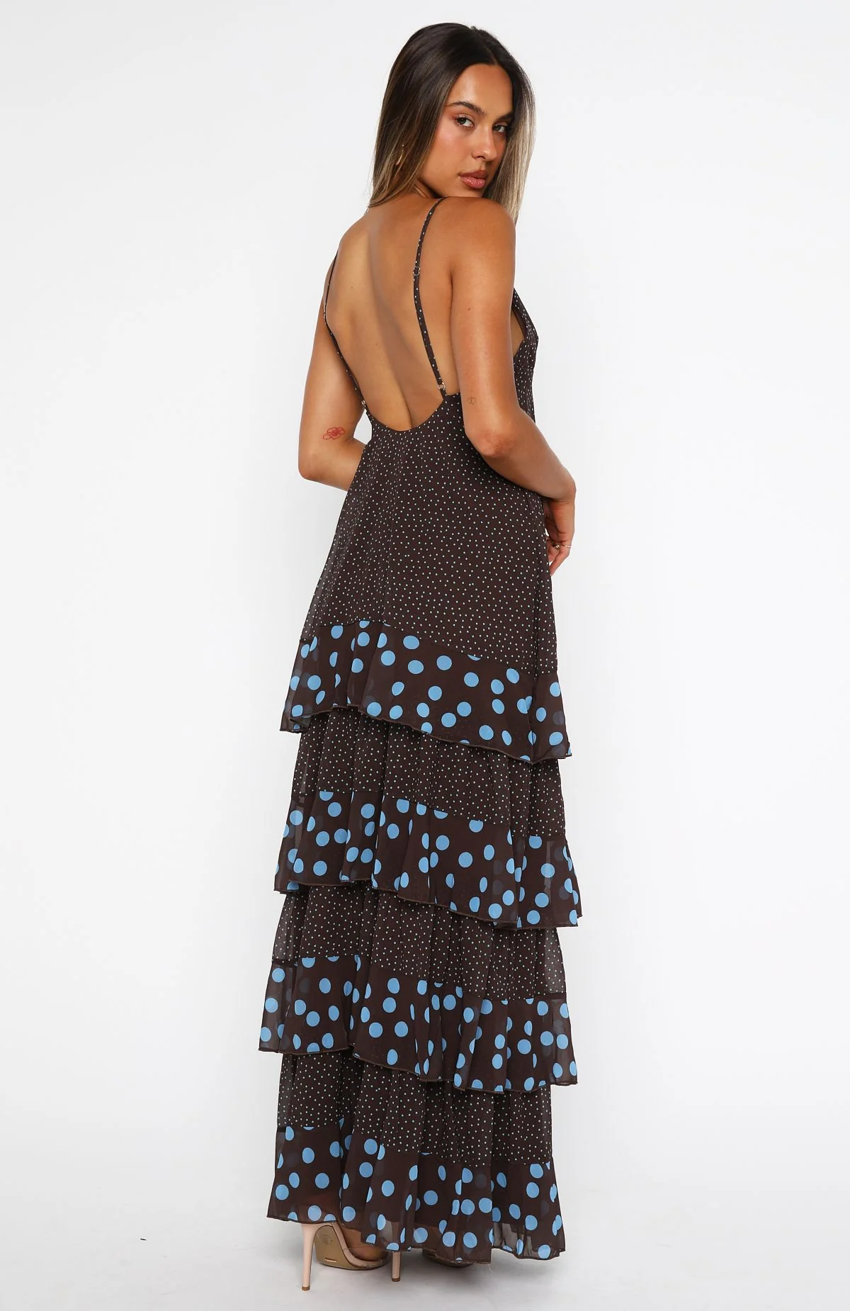 Princess Maxi Dress Chocolate/Blue Polka Dot