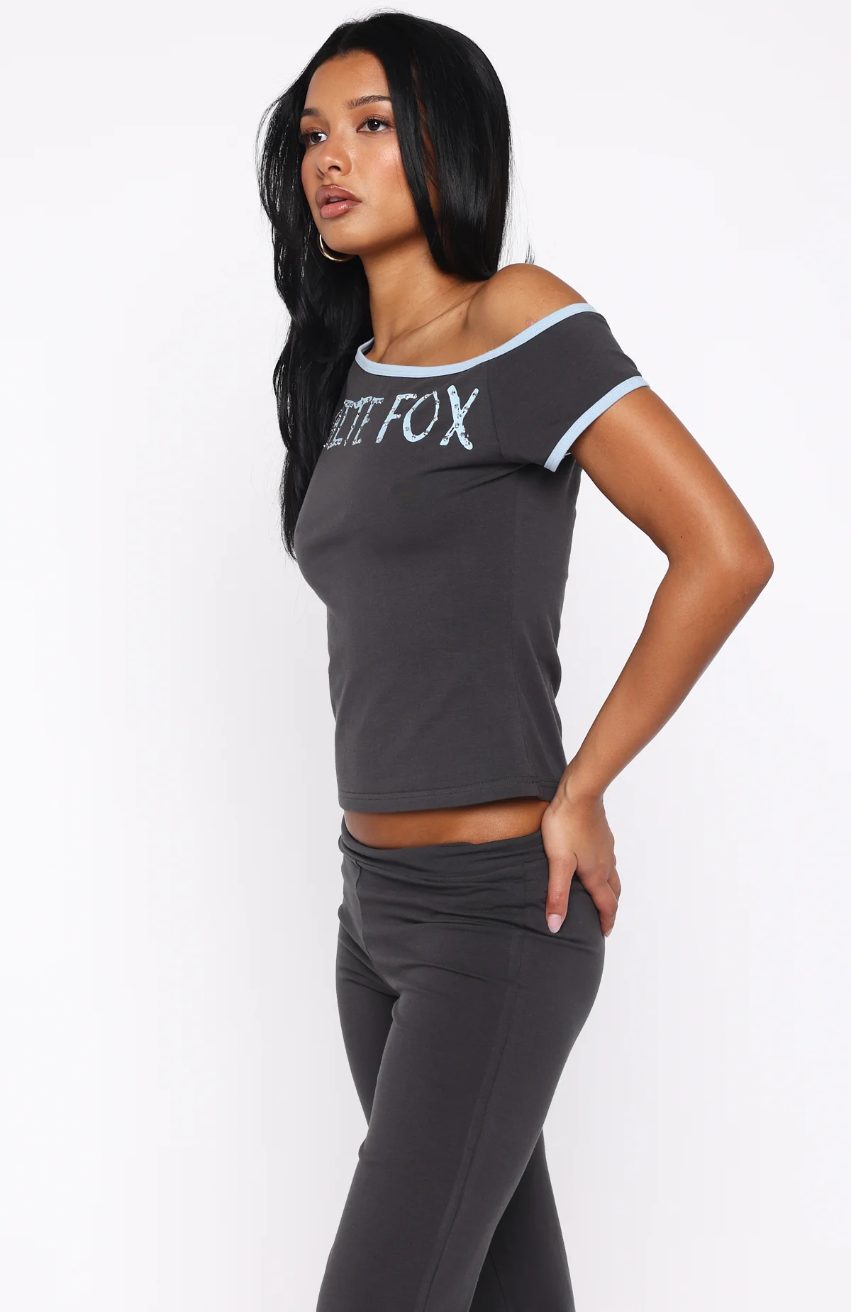 Good Things Take Time Off Shoulder Relaxed Tee Charcoal