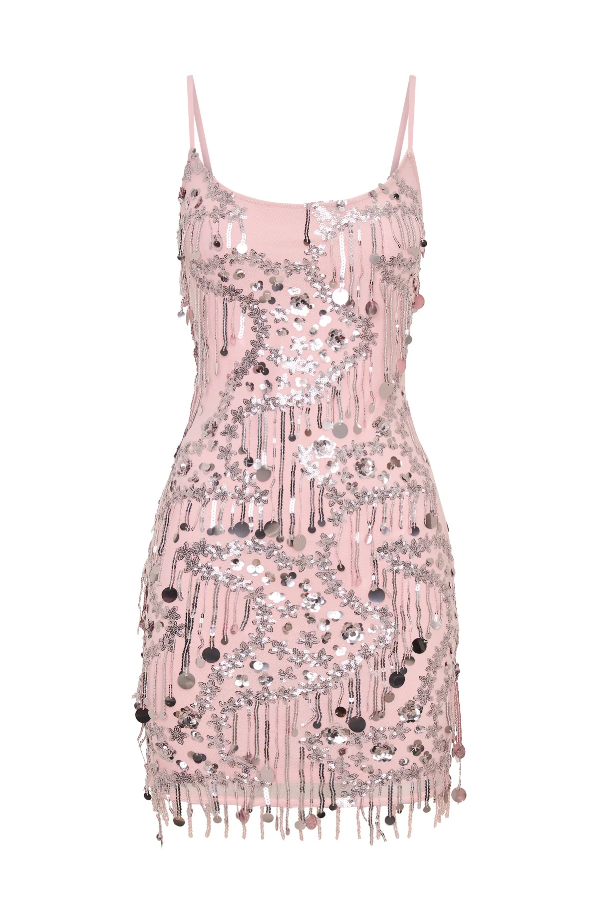 Decadent Daze Beaded Mini Dress Baby Pink