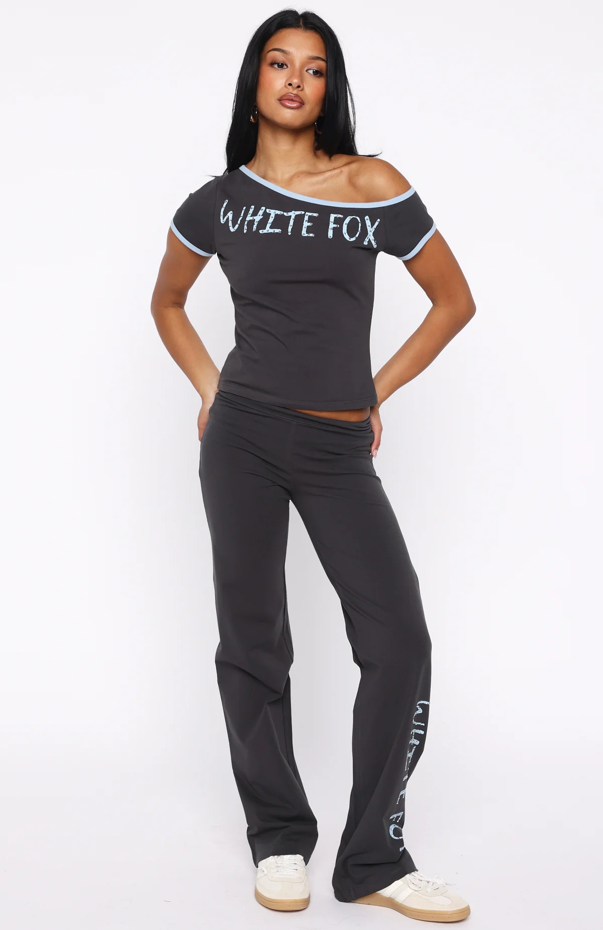 Good Things Take Time Off Shoulder Relaxed Tee Charcoal