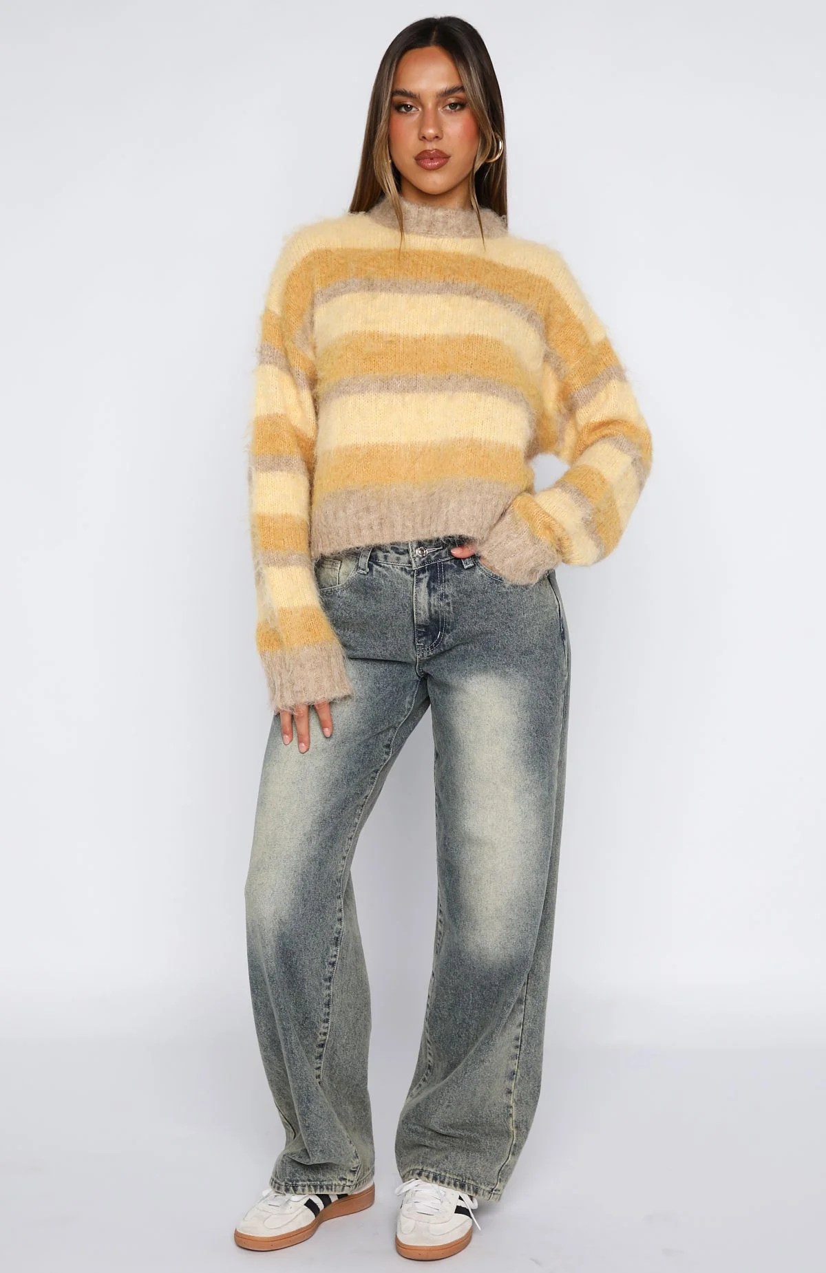 Soft Embrace Knit Sweater Honeycomb Stripe