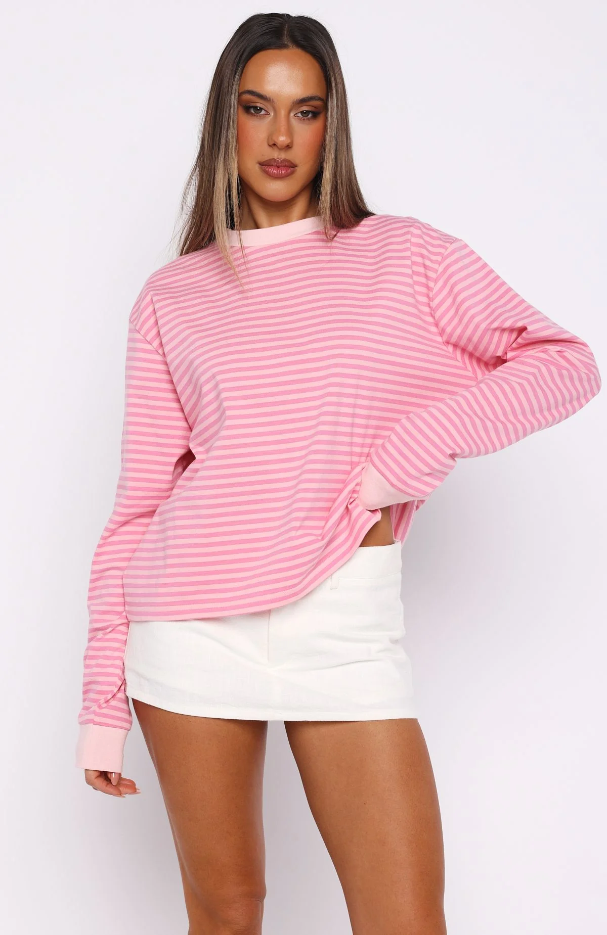 Catch The Drift Long Sleeve Tee Dark Pink/Light Pink Stripe