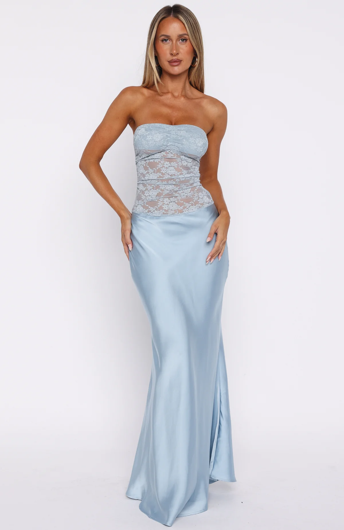 Fall In Love With You Strapless Maxi Dress Sky Blue