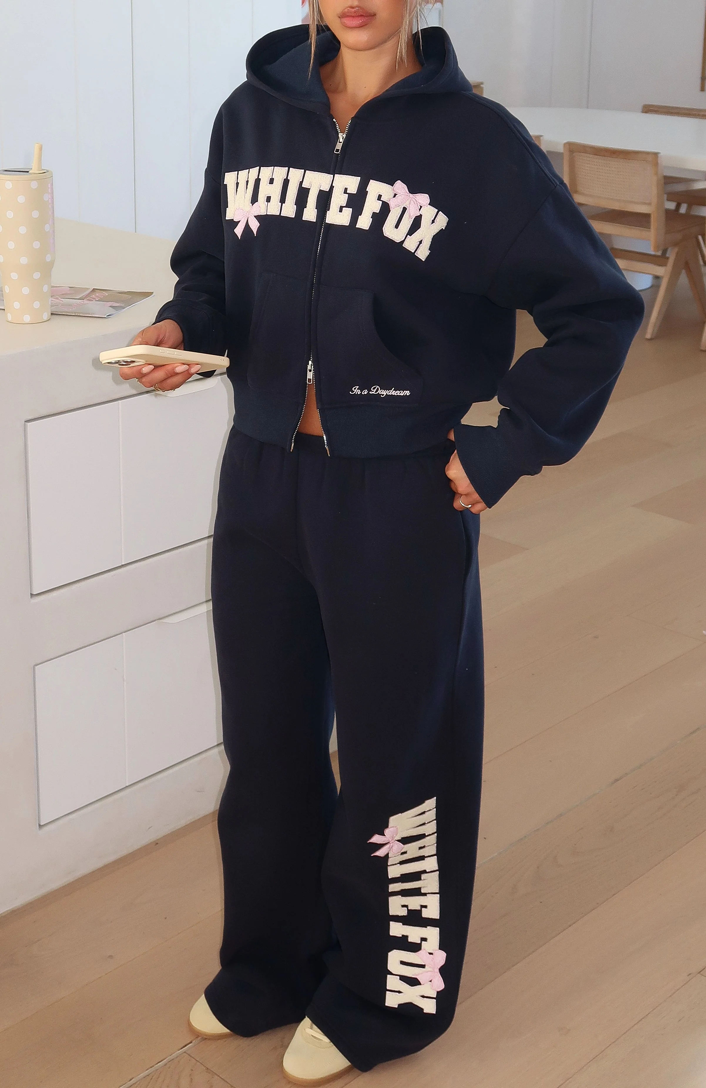 Daydreamers Madeline Wide Leg Sweatpants Navy