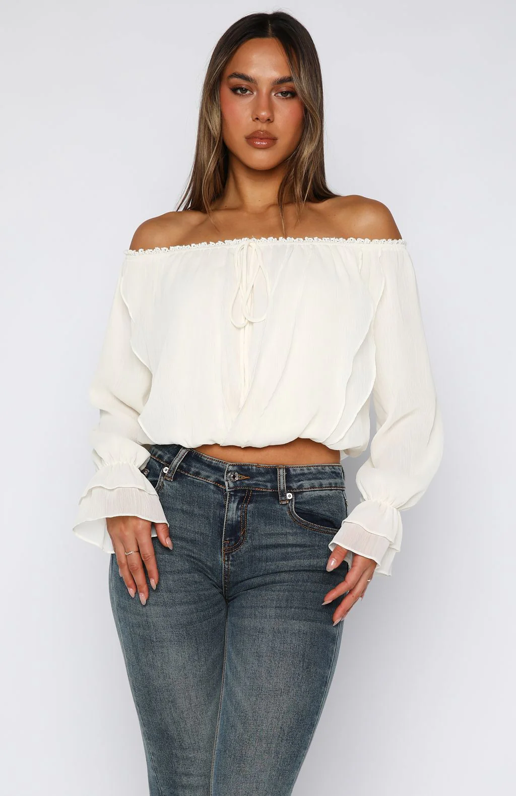 Star Girl Off Shoulder Top White