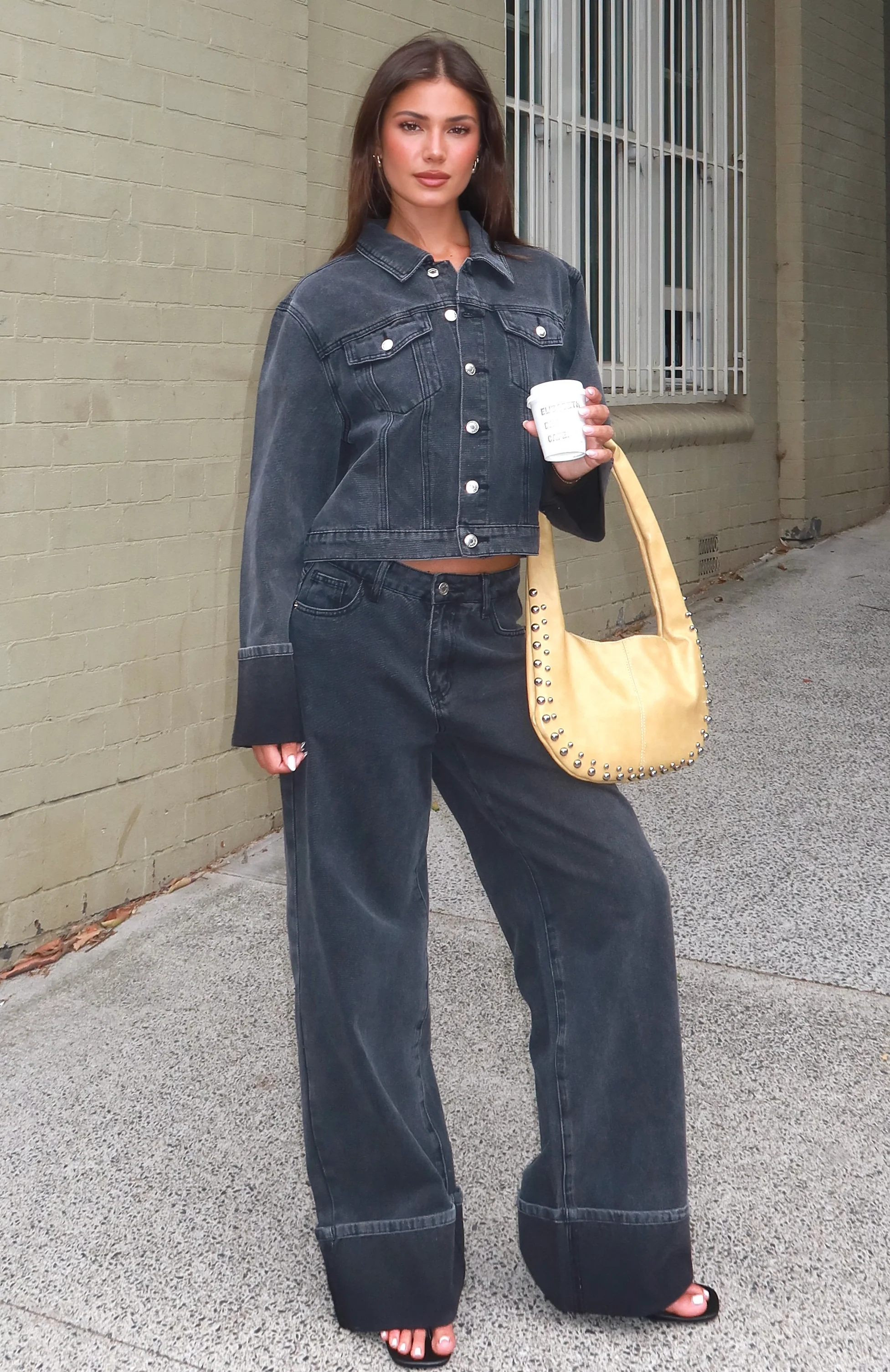 Charlotte Mid Rise Wide Leg Jeans Black Acid