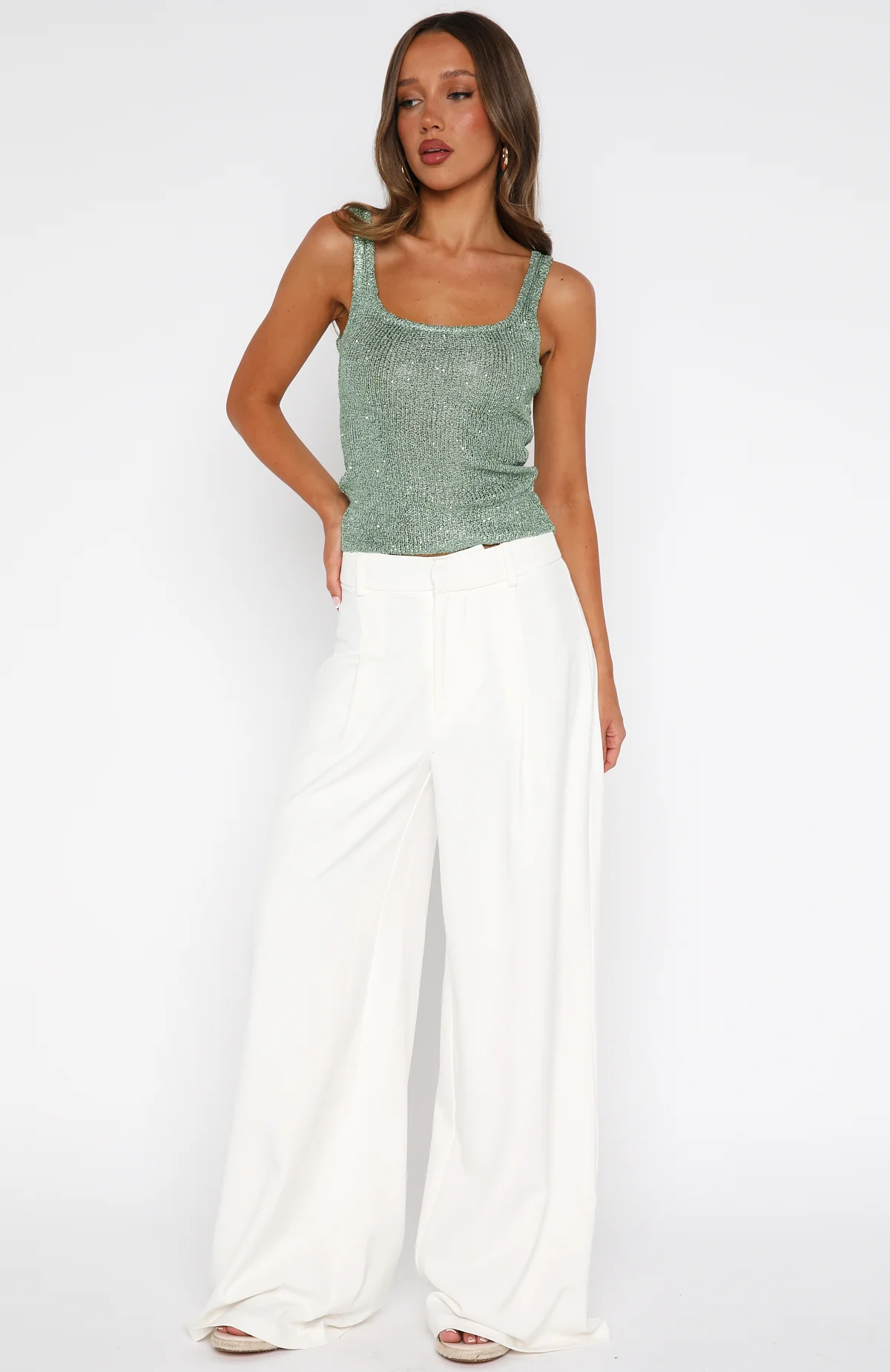Down For Me Sequin Knit Top Spearmint