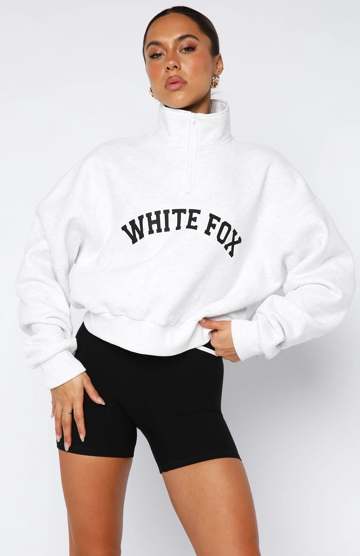 Let The Bells Ring Cropped Quarter Zip Sweater Grey Marle