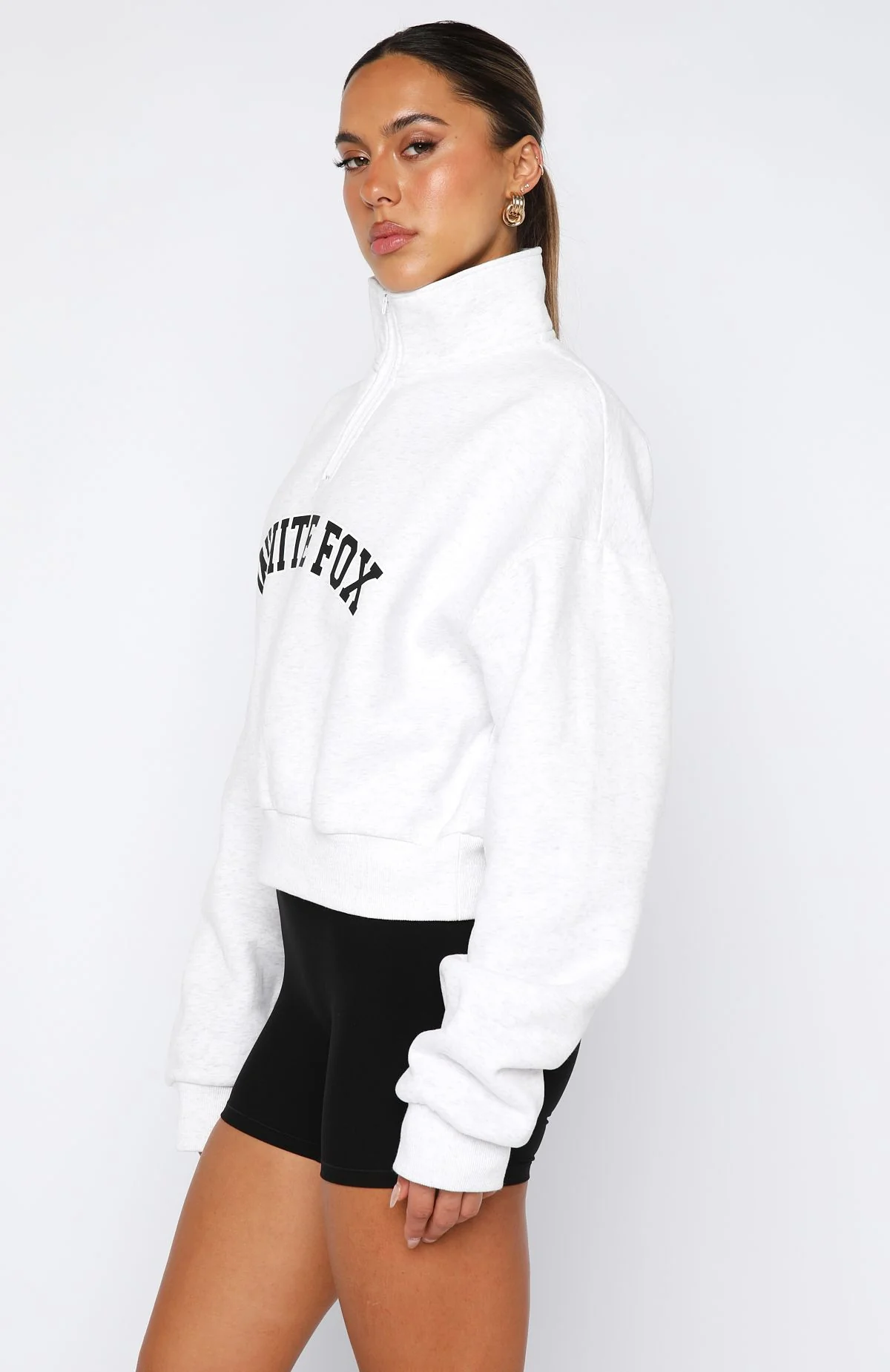 Let The Bells Ring Cropped Quarter Zip Sweater Grey Marle