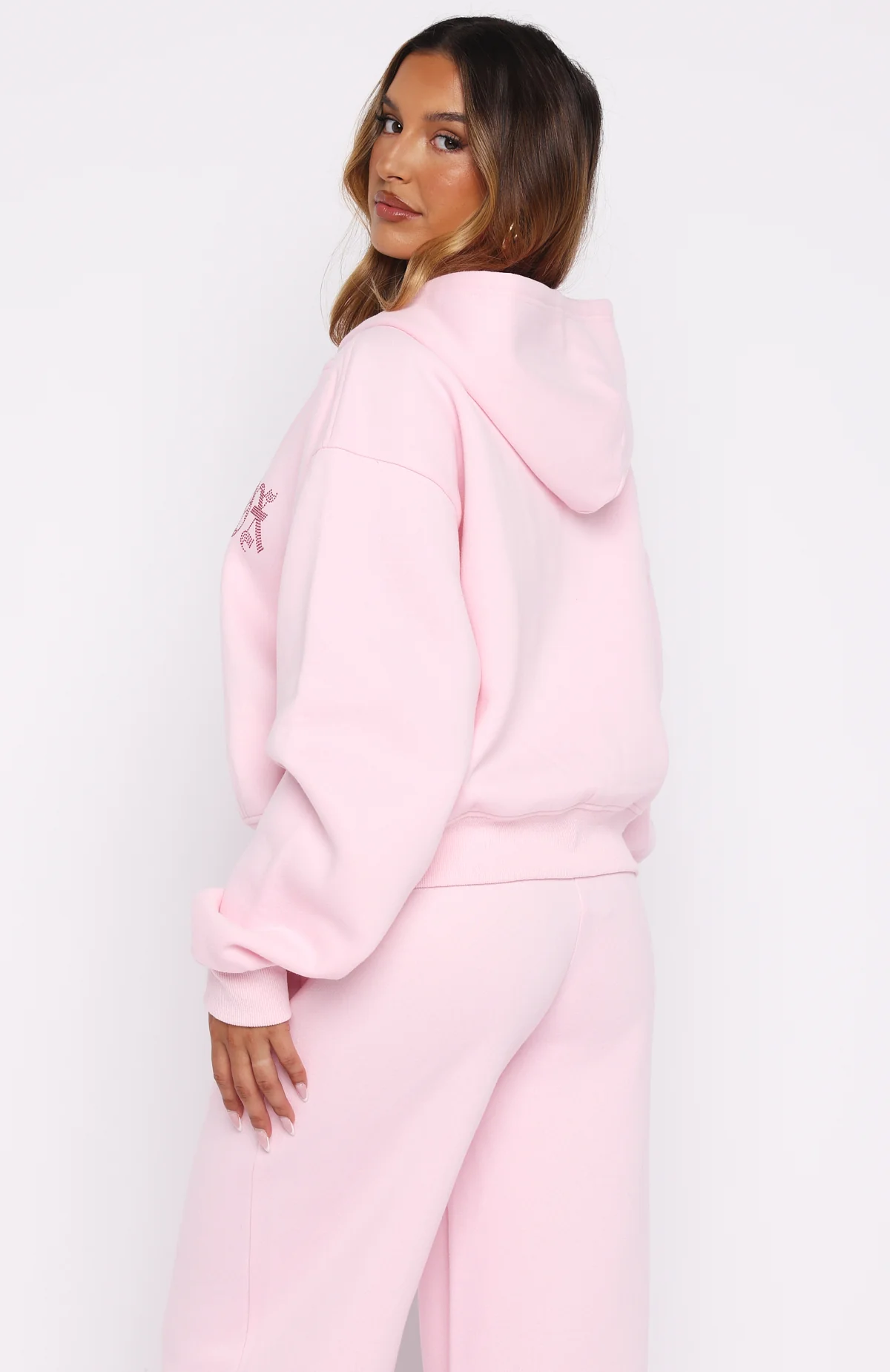 Lucky Ones Boxy Zip Front Hoodie Pink