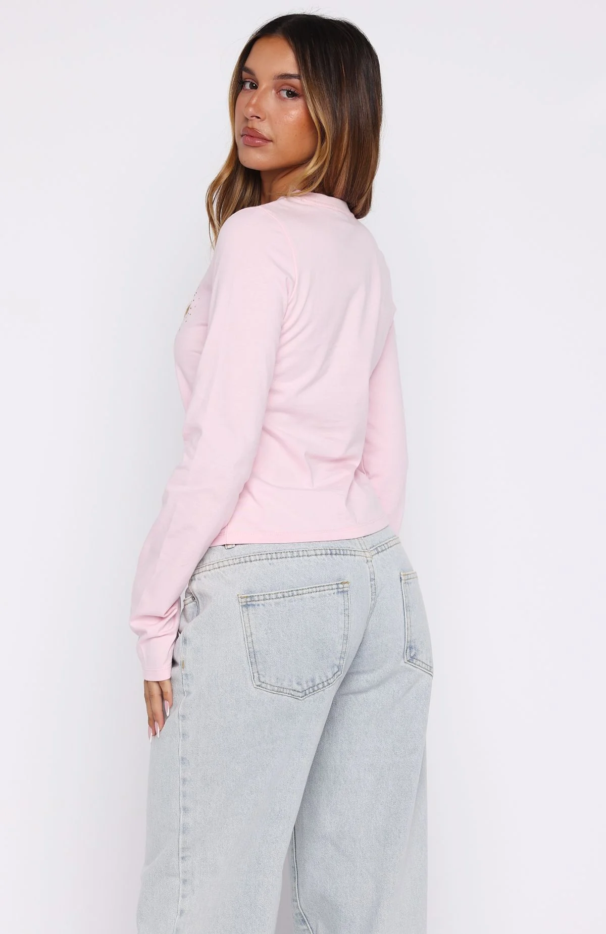 Let's Get Going Relaxed Long Sleeve Baby Tee Pink