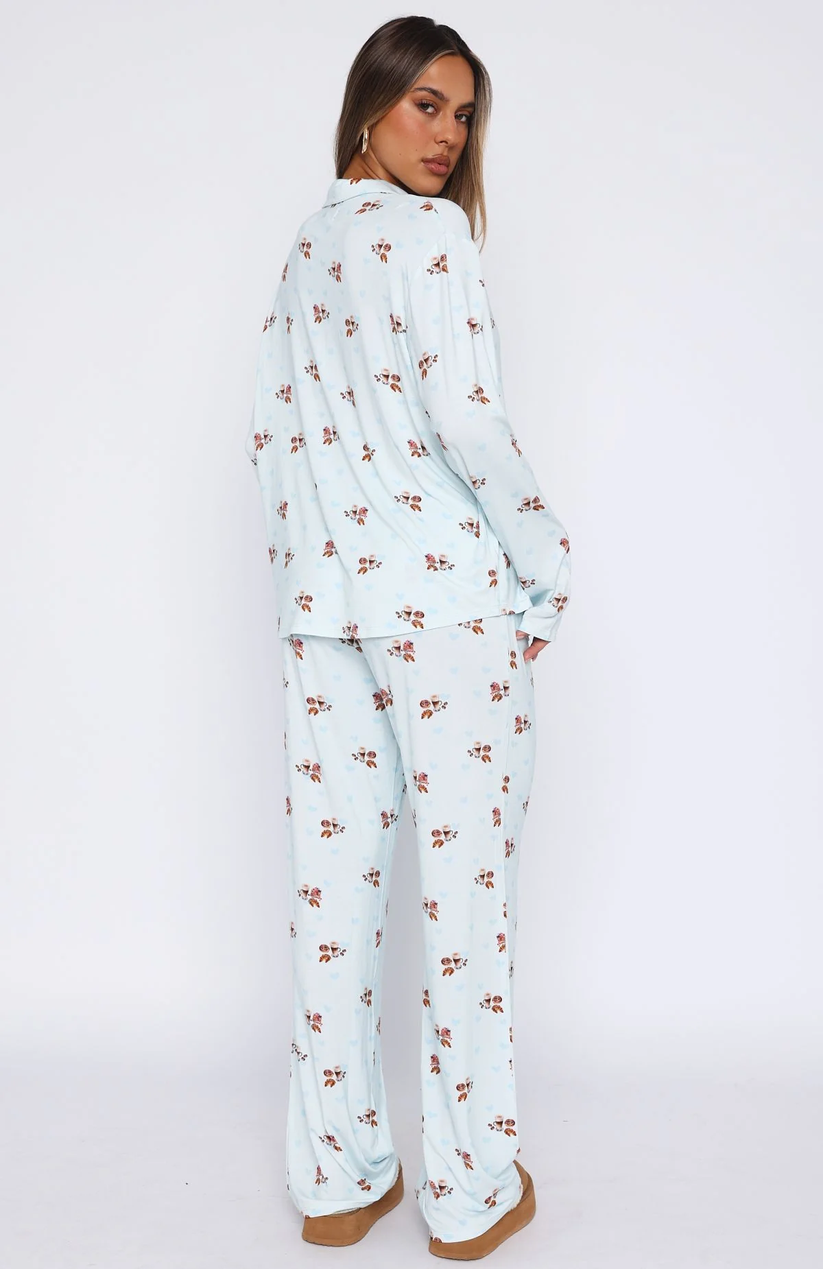 Pillow Talk Printed Long Sleeve Pyjama Set Blueberry Breakfast
