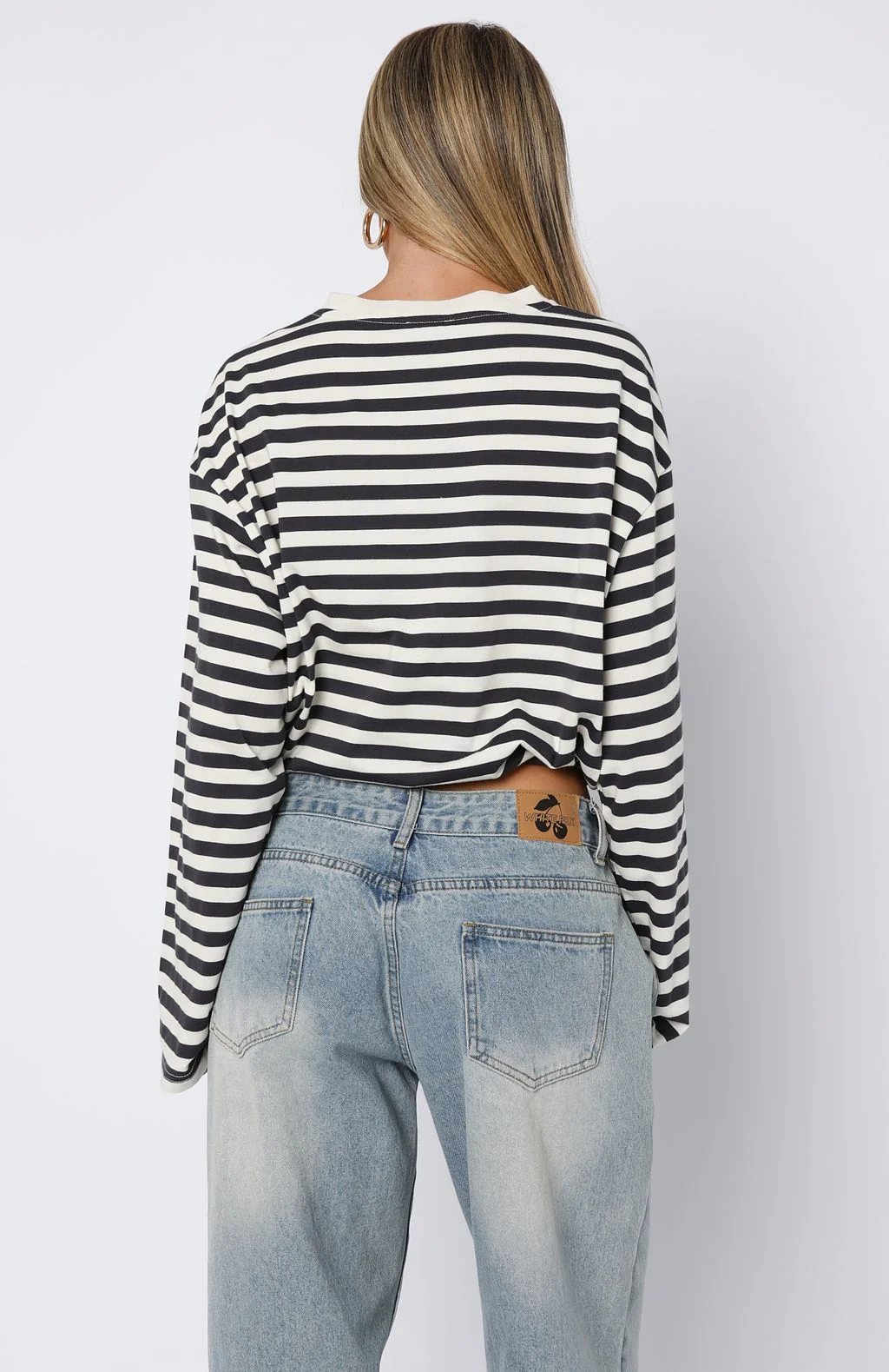 First Time Here Long Sleeve Tee Charcoal/Cream Stripe