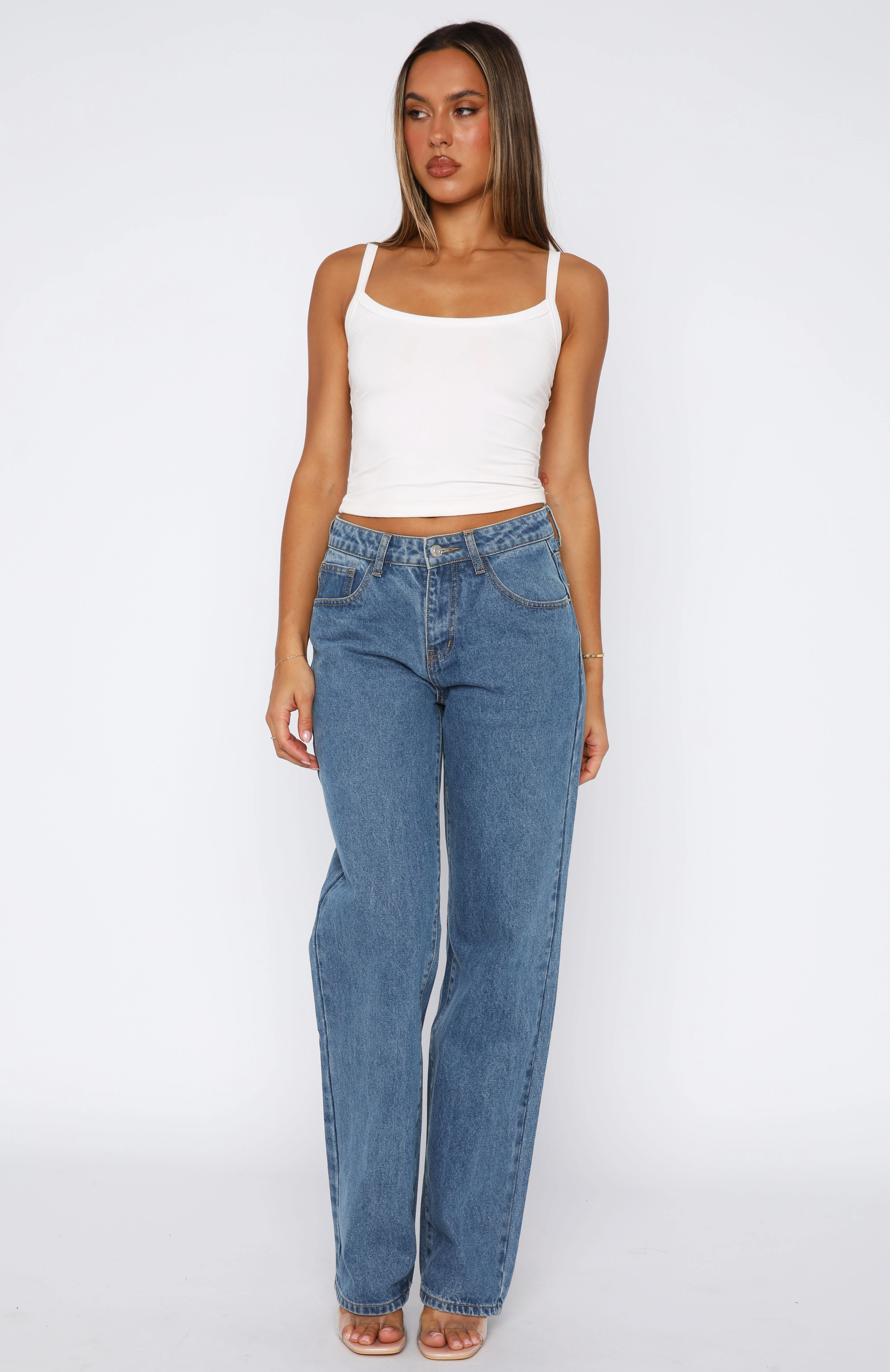 Zara Mid Rise Straight Leg Jeans Admiral Blue