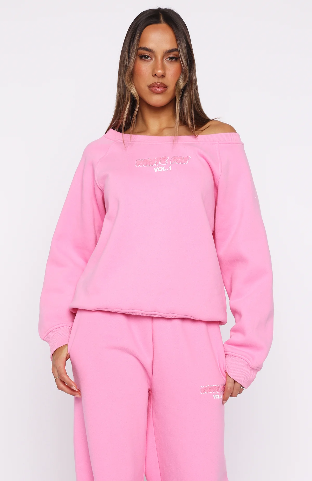 Vol. 1 Off Shoulder Sweater Bubblegum