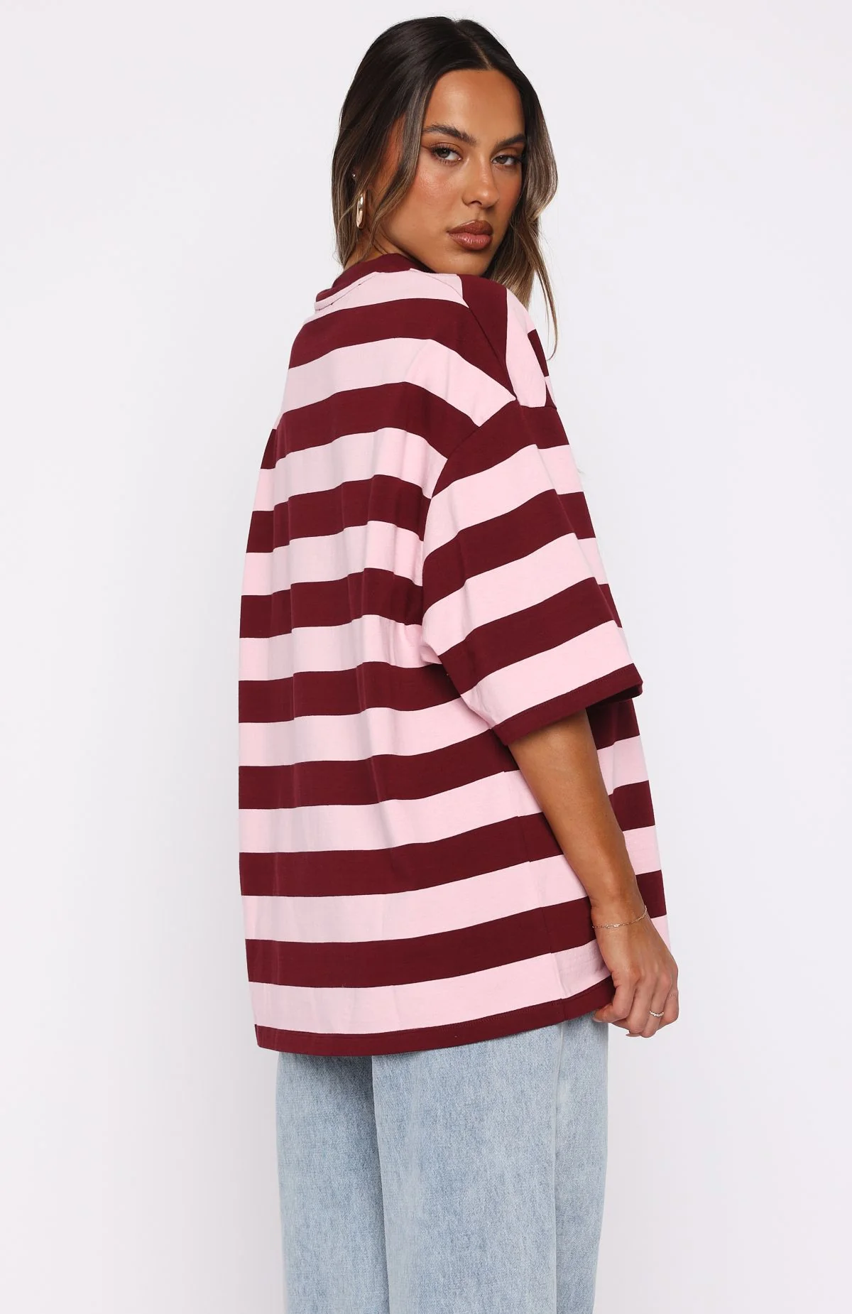 Changed My Play Oversized Tee Dark Red/Pink Stripe