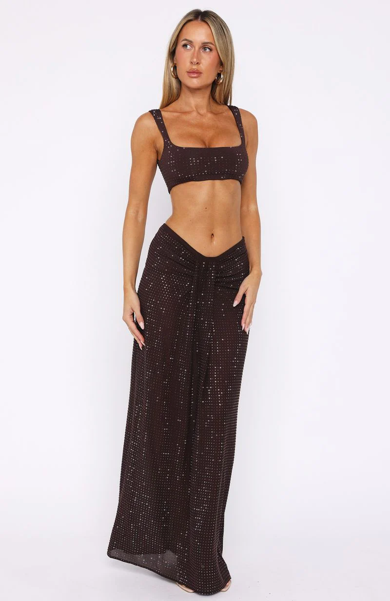 Secret Kisses Embellished Maxi Skirt Chocolate