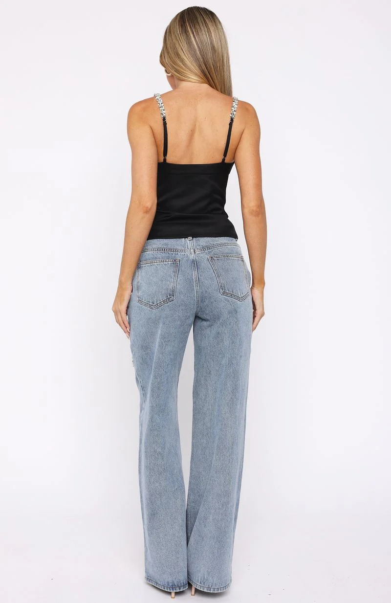 No More Excuses Mid Rise Wide Leg Jeans Mid Blue