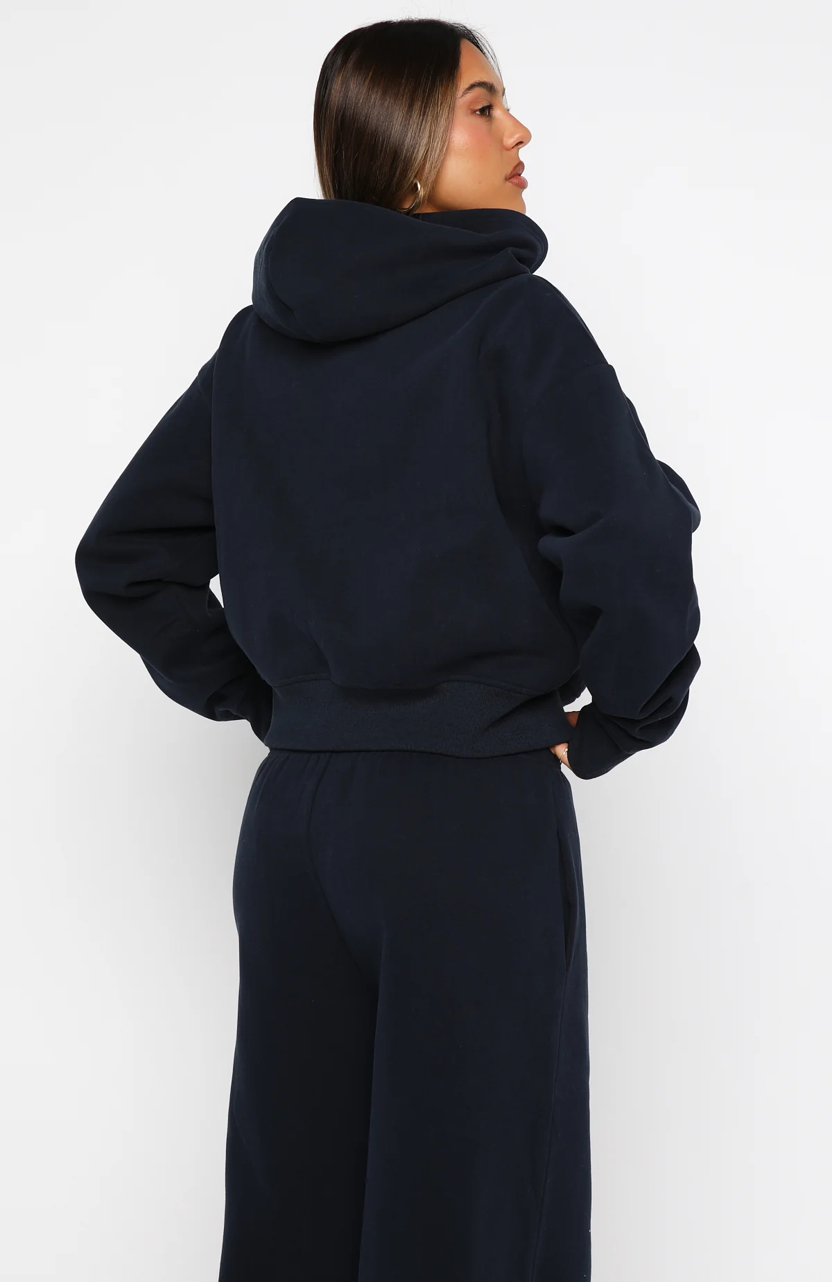 Daydreamers Madeline Boxy Zip Front Hoodie Navy