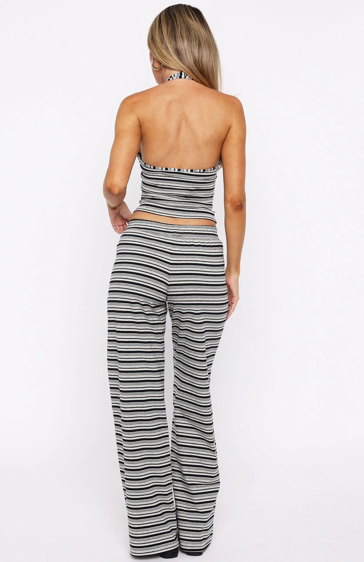 Looking Back Wide Leg Pants Grey Stripe