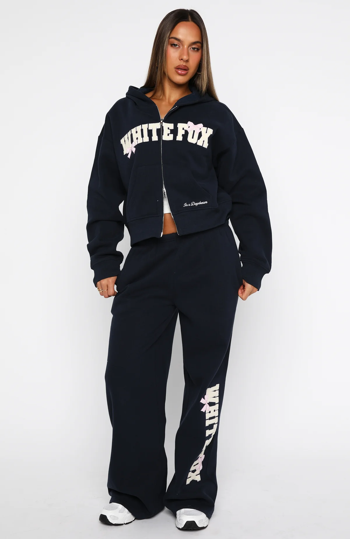 Daydreamers Madeline Boxy Zip Front Hoodie Navy