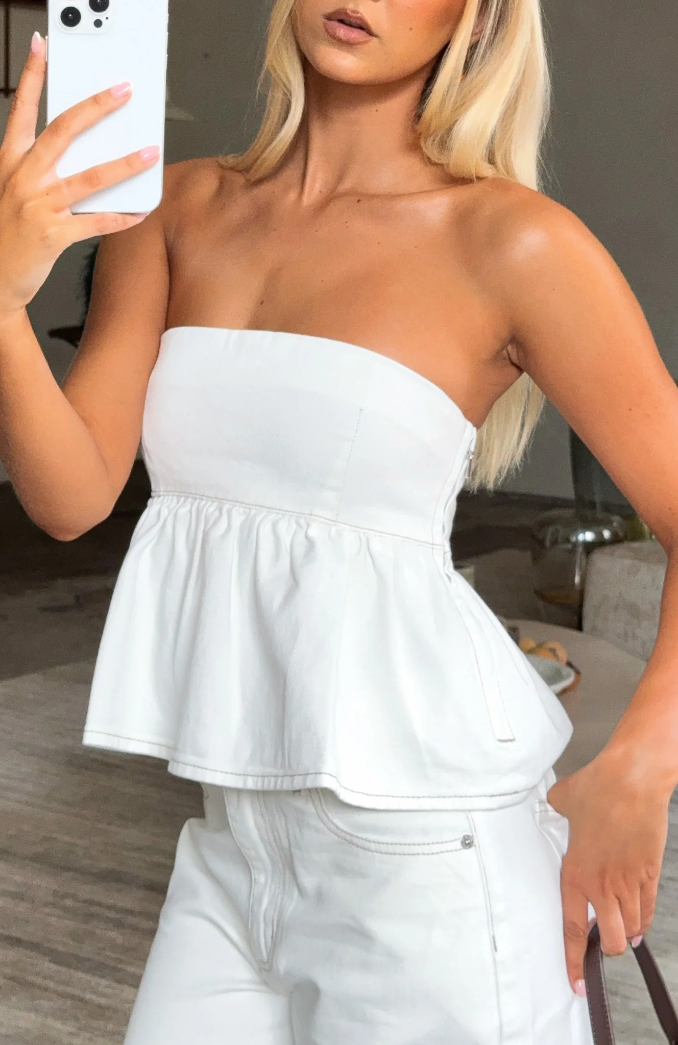 Dedicated To Growth Denim Top Off White