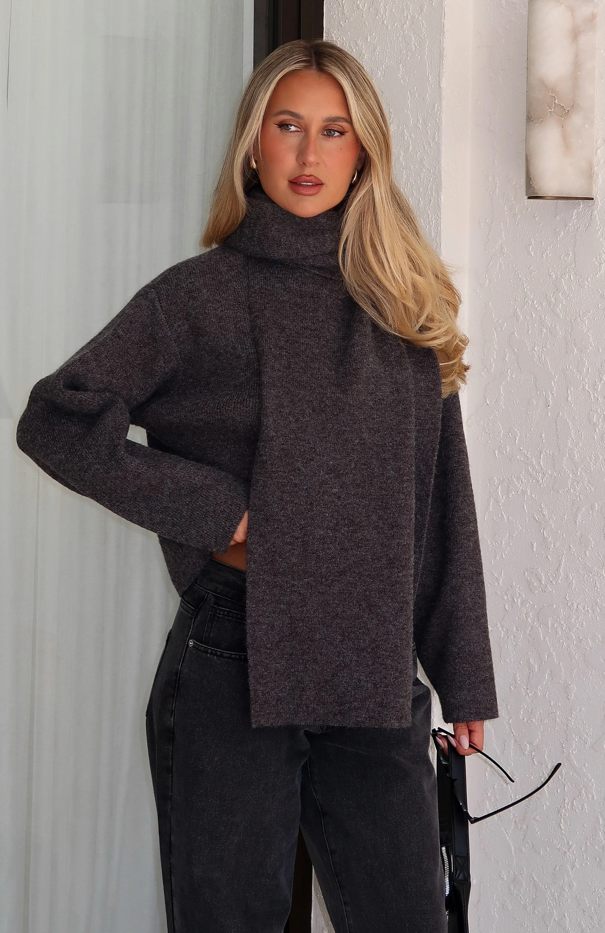 Luxe Layers Knit Sweater Charcoal