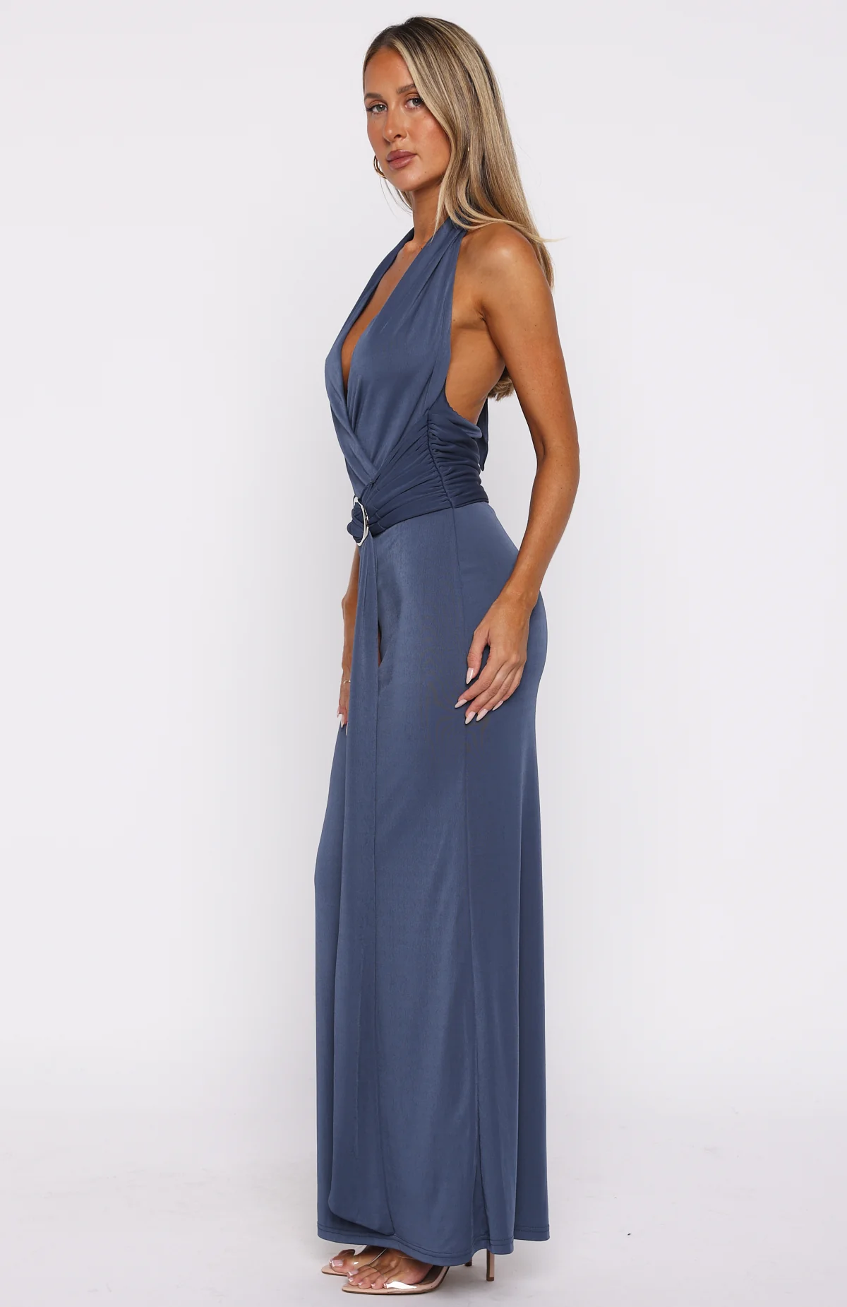 Too Hot For You Halter Maxi Dress Steel