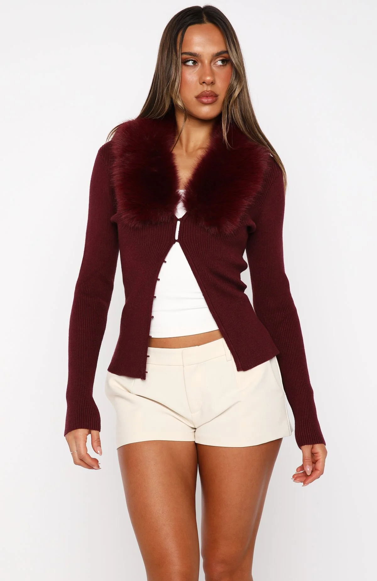 All Bundled Up Knit Cardigan Burgundy