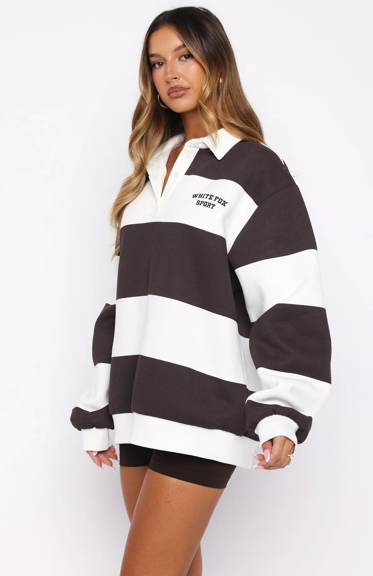 Make It Known Oversized Henley Sweater Dark Chocolate