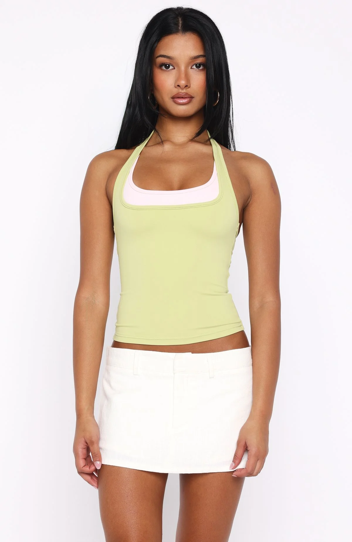No Proof Double Layer Halter Top Green/Pink