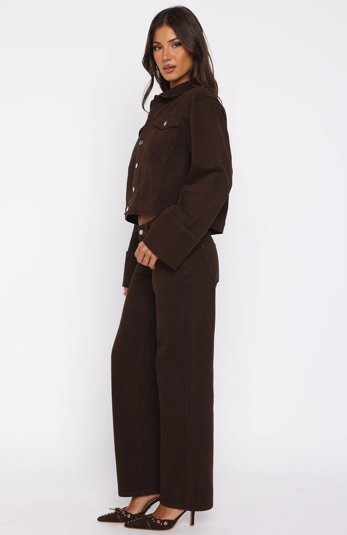 Bring The Style Low Rise Wide Leg Jeans Chocolate Wash