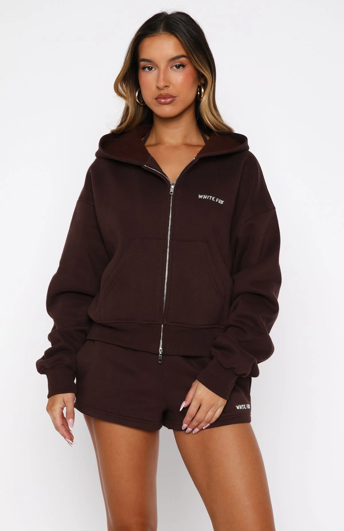 Test Drive Boxy Zip Front Hoodie Chocolate