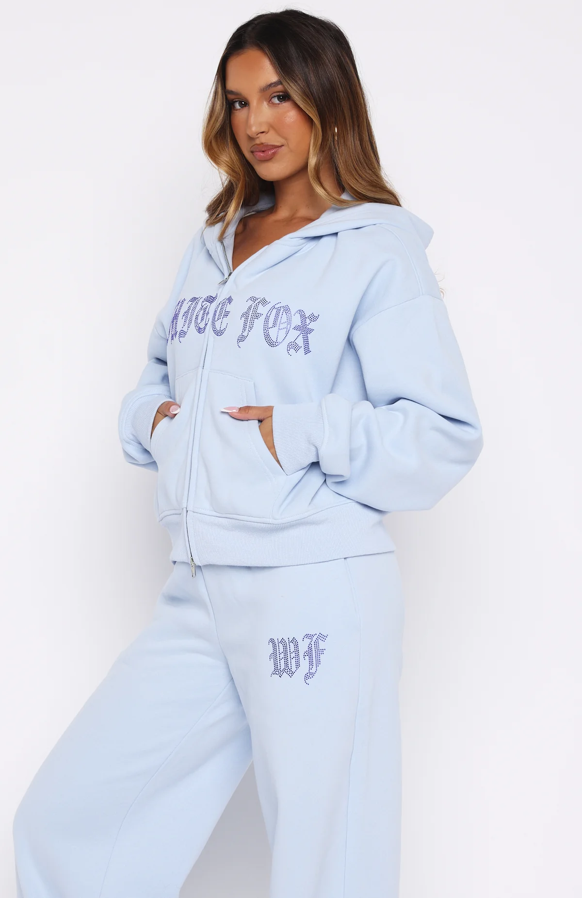 Lucky Ones Boxy Zip Front Hoodie Baby Blue