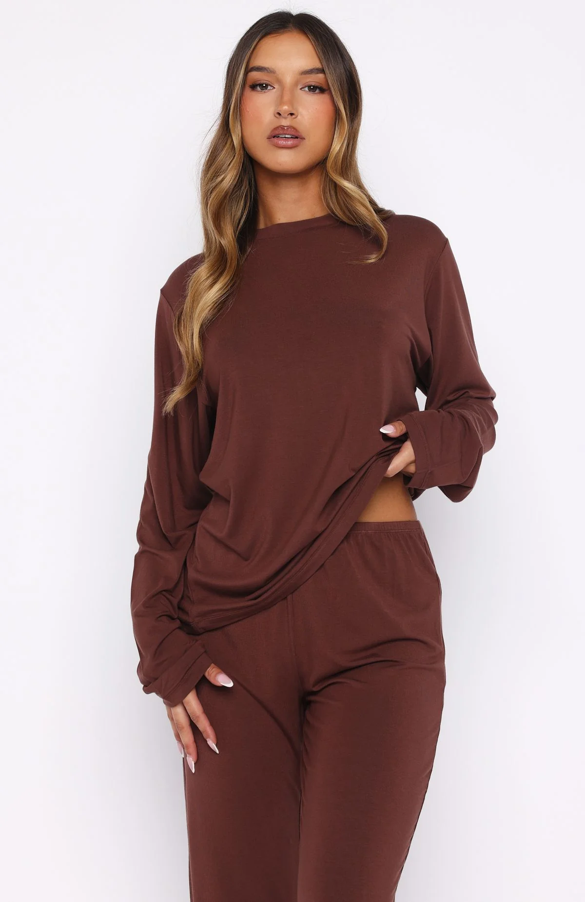 Slow Life Long Sleeve Pyjama Top Chocolate