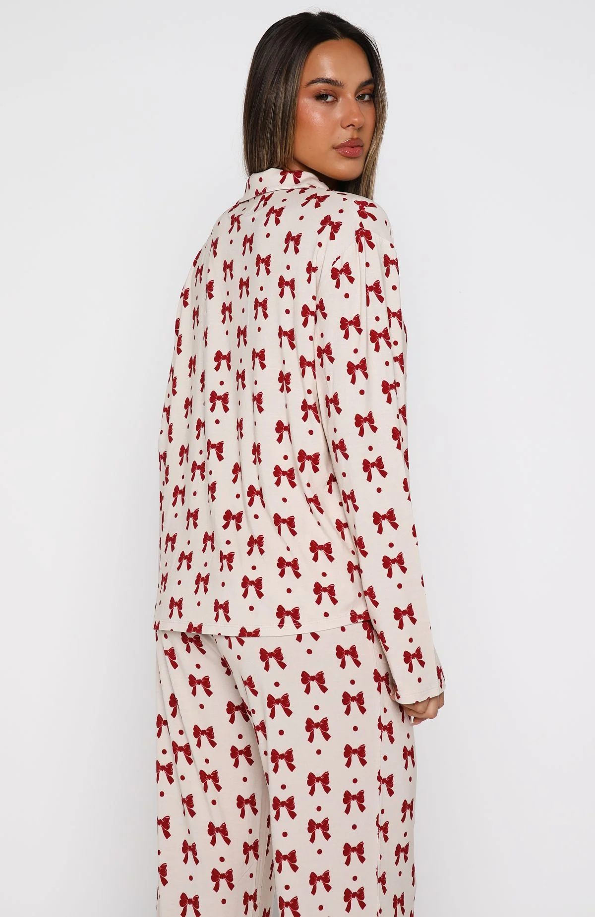 Pillow Talk Printed Long Sleeve Pyjama Set Bow Bliss