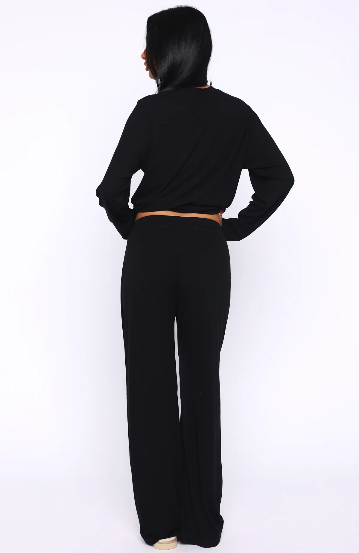 Come A Long Way Soft Lounge Ribbed Wide Leg Pants Black