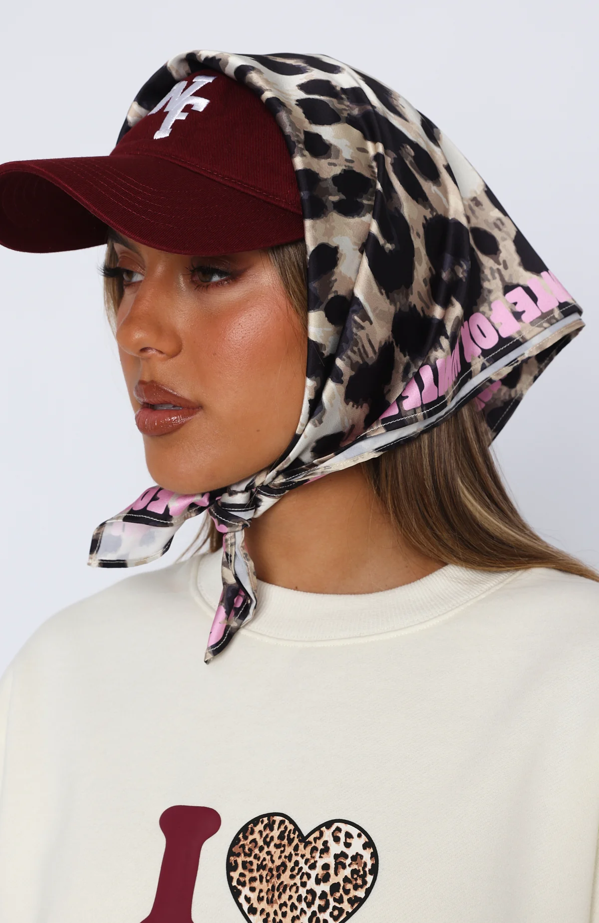 11th Street She's So Lucky Head Scarf Leopard Splice