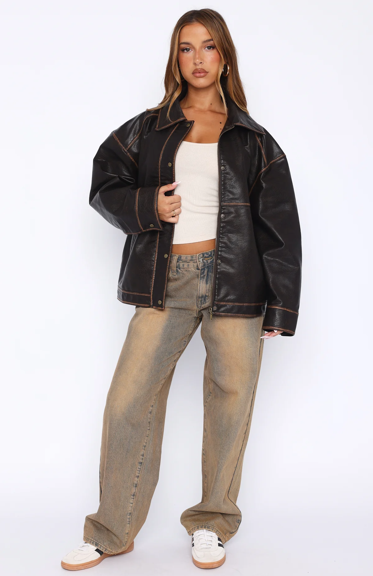 A London Girl PU Jacket Washed Chocolate