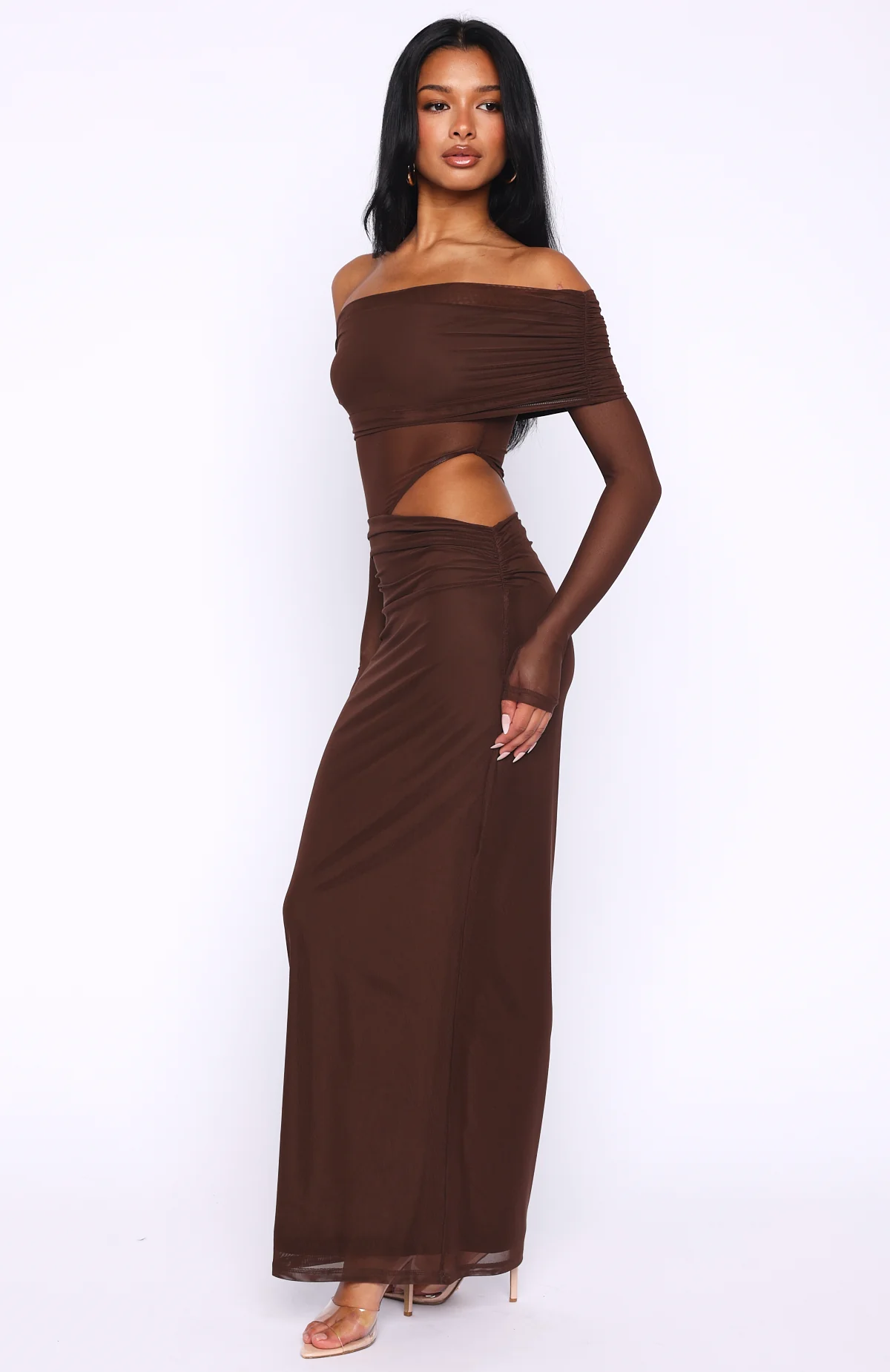 Take Another Look Long Sleeve Maxi Dress Chocolate