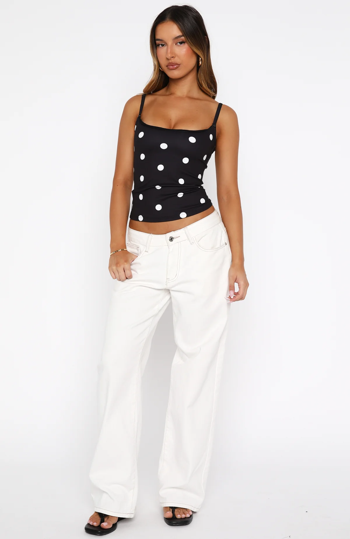 I'm The Answer Tank Top Black/White Polka Dot