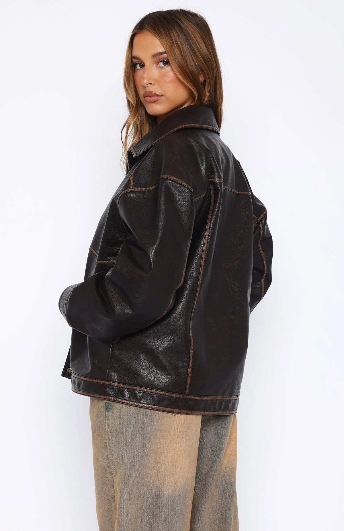 A London Girl PU Jacket Washed Chocolate