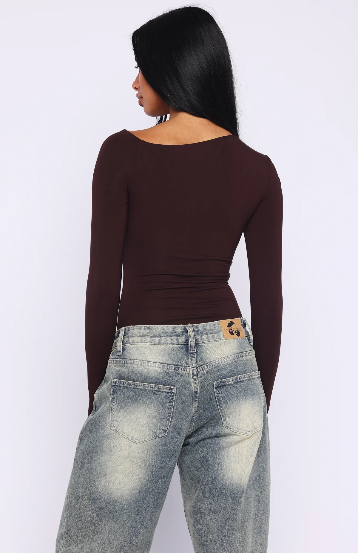 Double Down Long Sleeve Bodysuit Dark Chocolate
